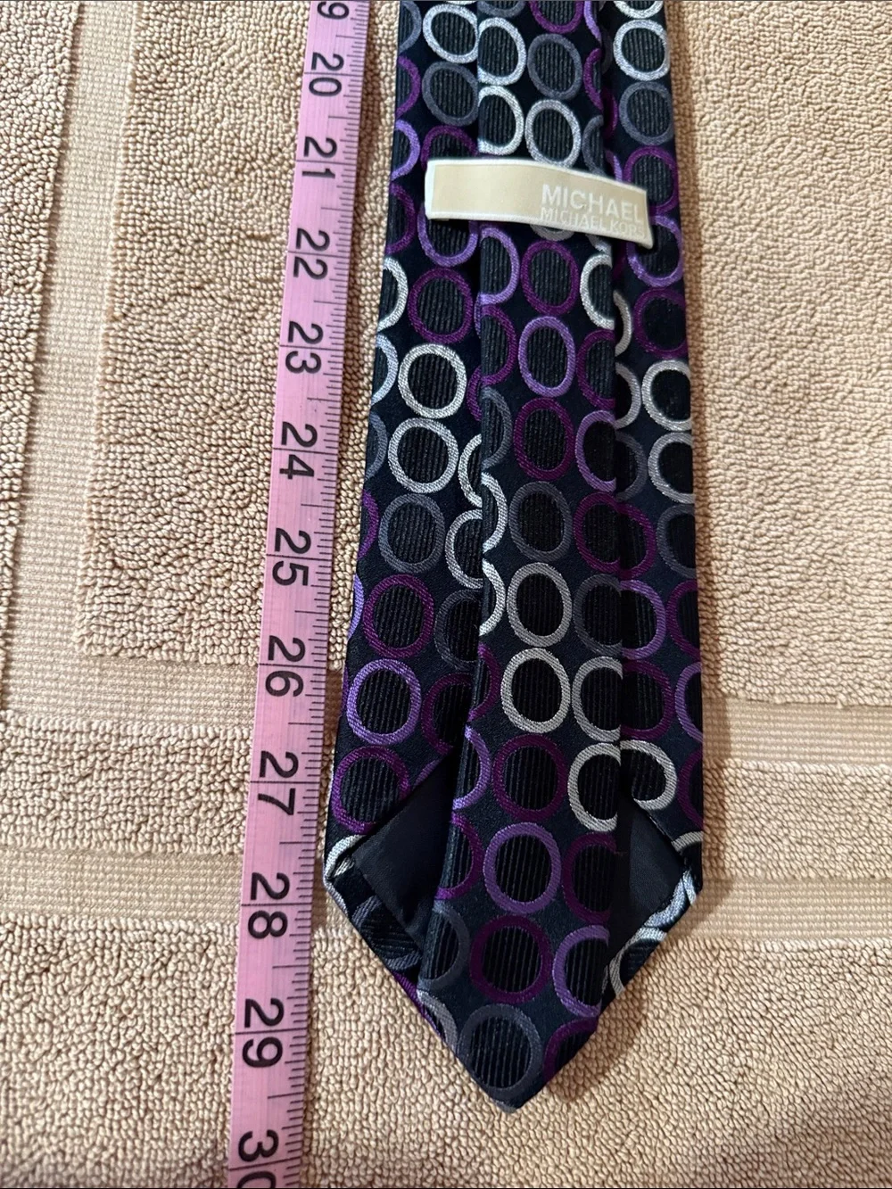 Michael Kors Black Purple Circle Pattern Tie woven sheen texture polyester bloke